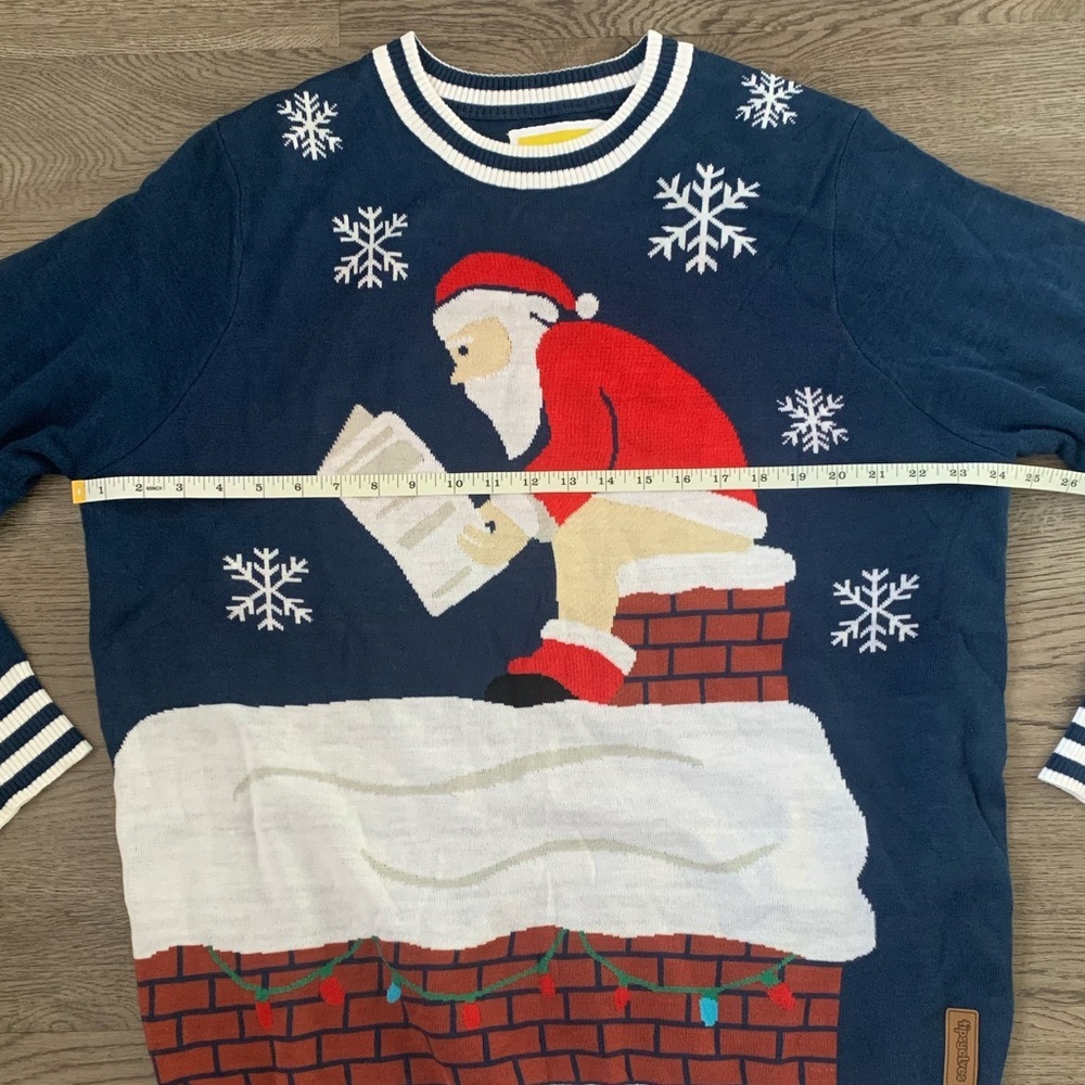 Tipsy Elves Santa's Log On The Fire Ugly Christmas Sweater Size XXL Blue - NWOT - Picture 7 of 11